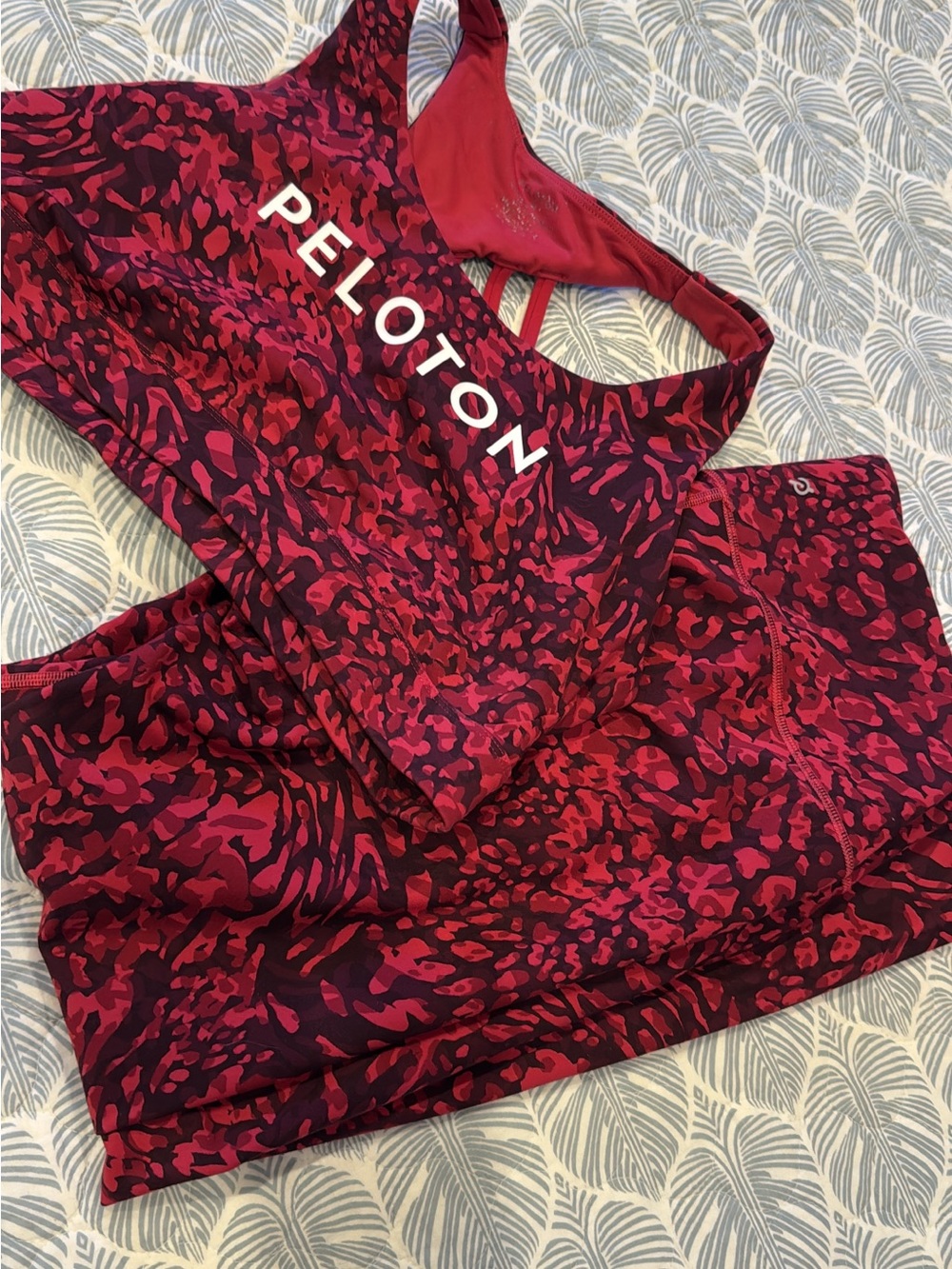 Peloton Red and Pink Leopard-Print Active Set